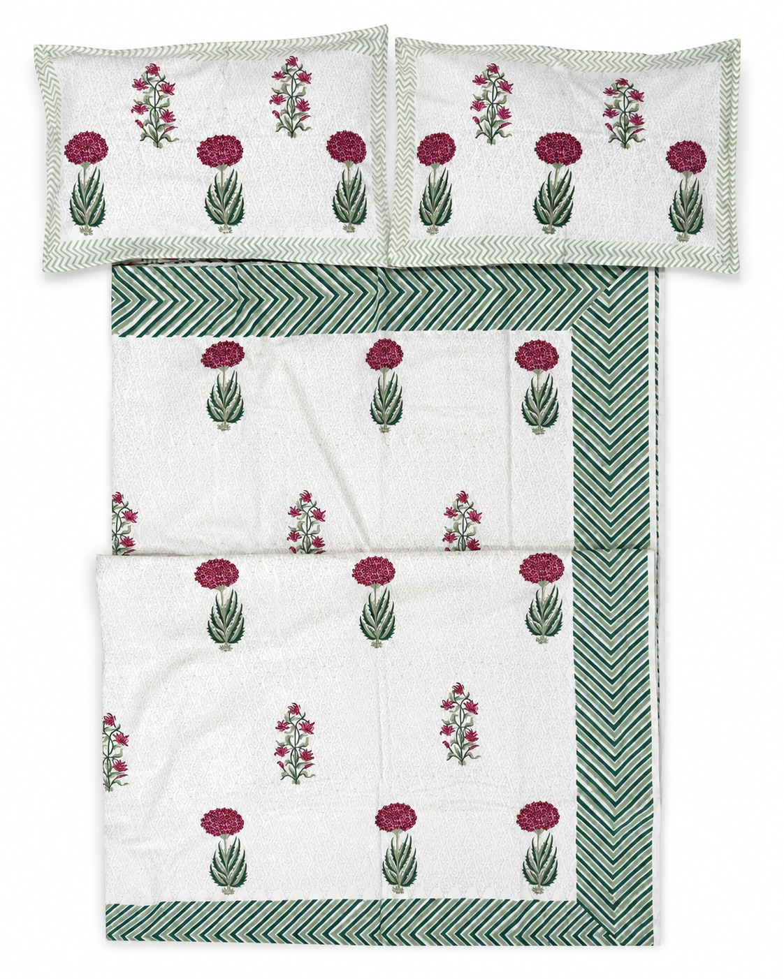 Pink Garden Bloom Hand Block Print Bed Sheet