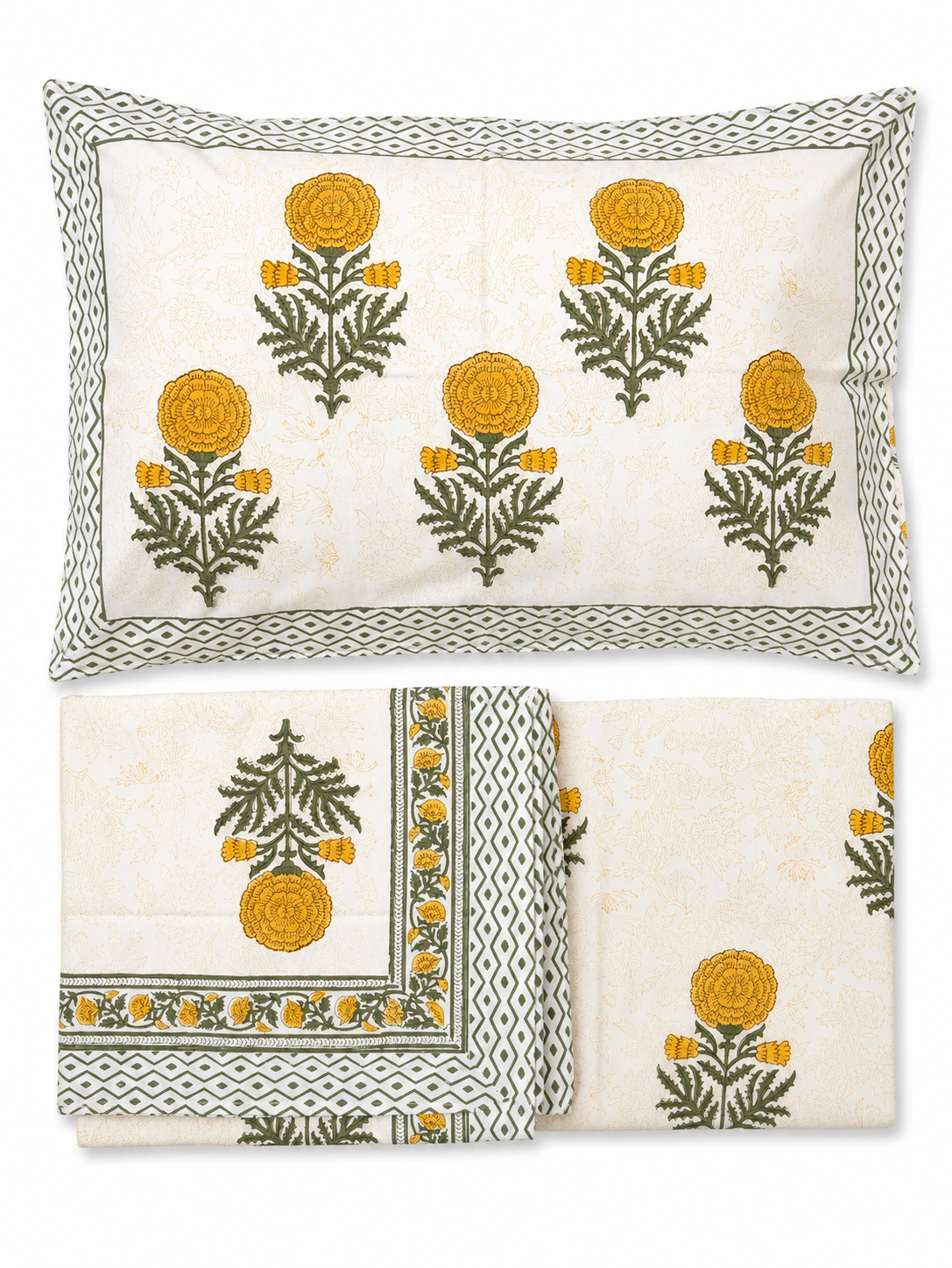 Yellow Marigold Hand Block Print Bed Sheet