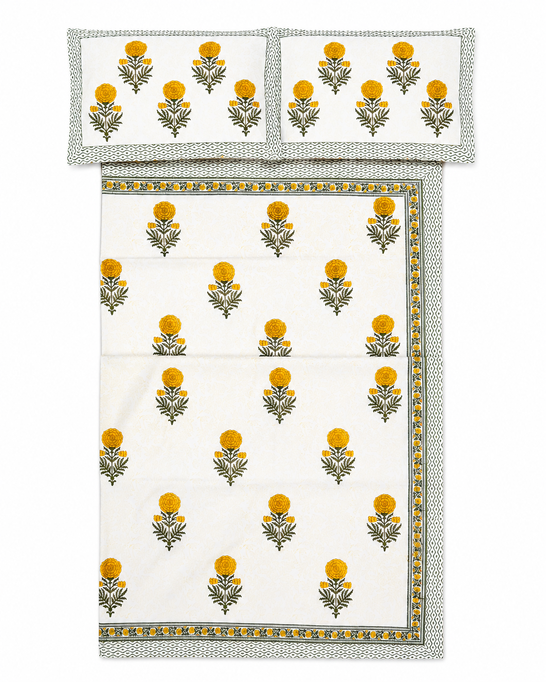 Yellow Marigold Hand Block Print Bed Sheet