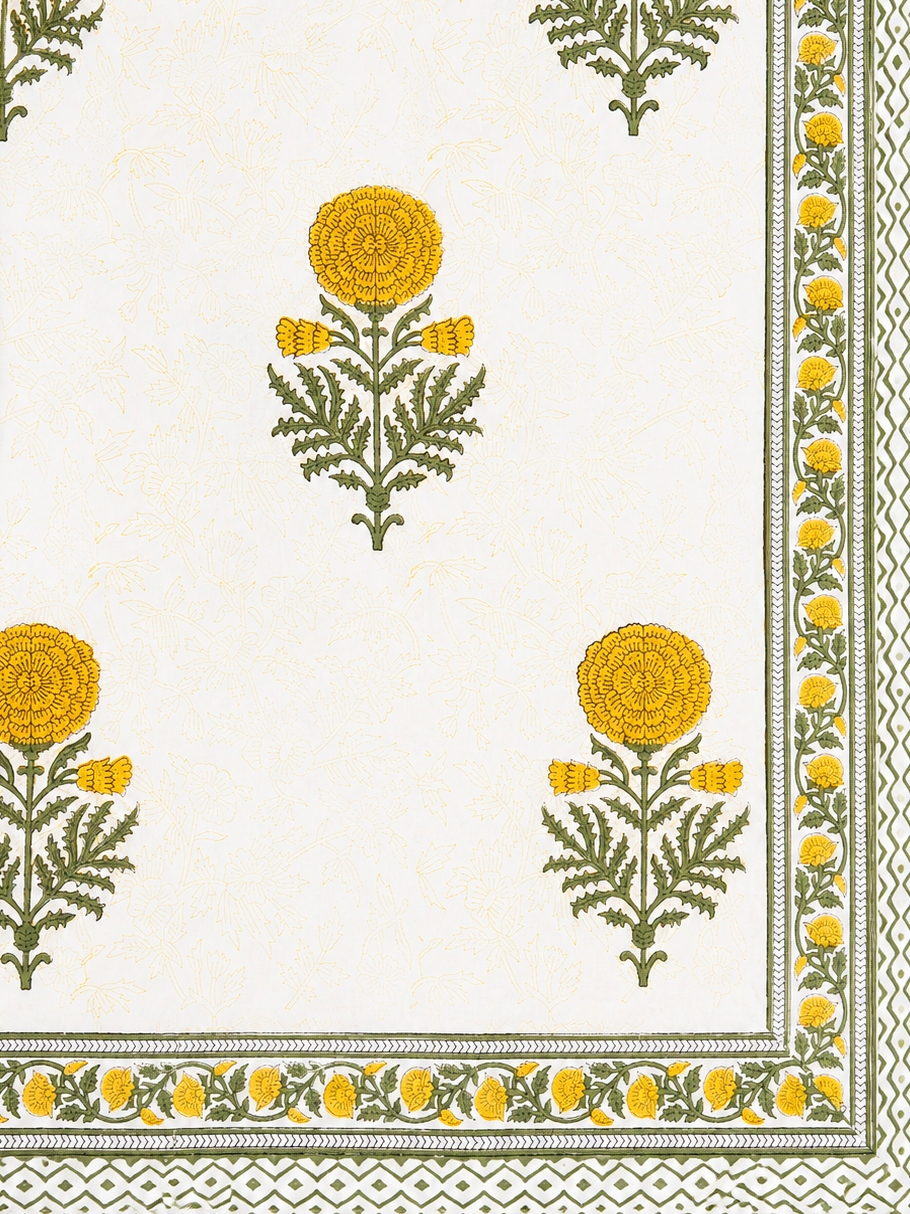 Yellow Marigold Hand Block Print Bed Sheet