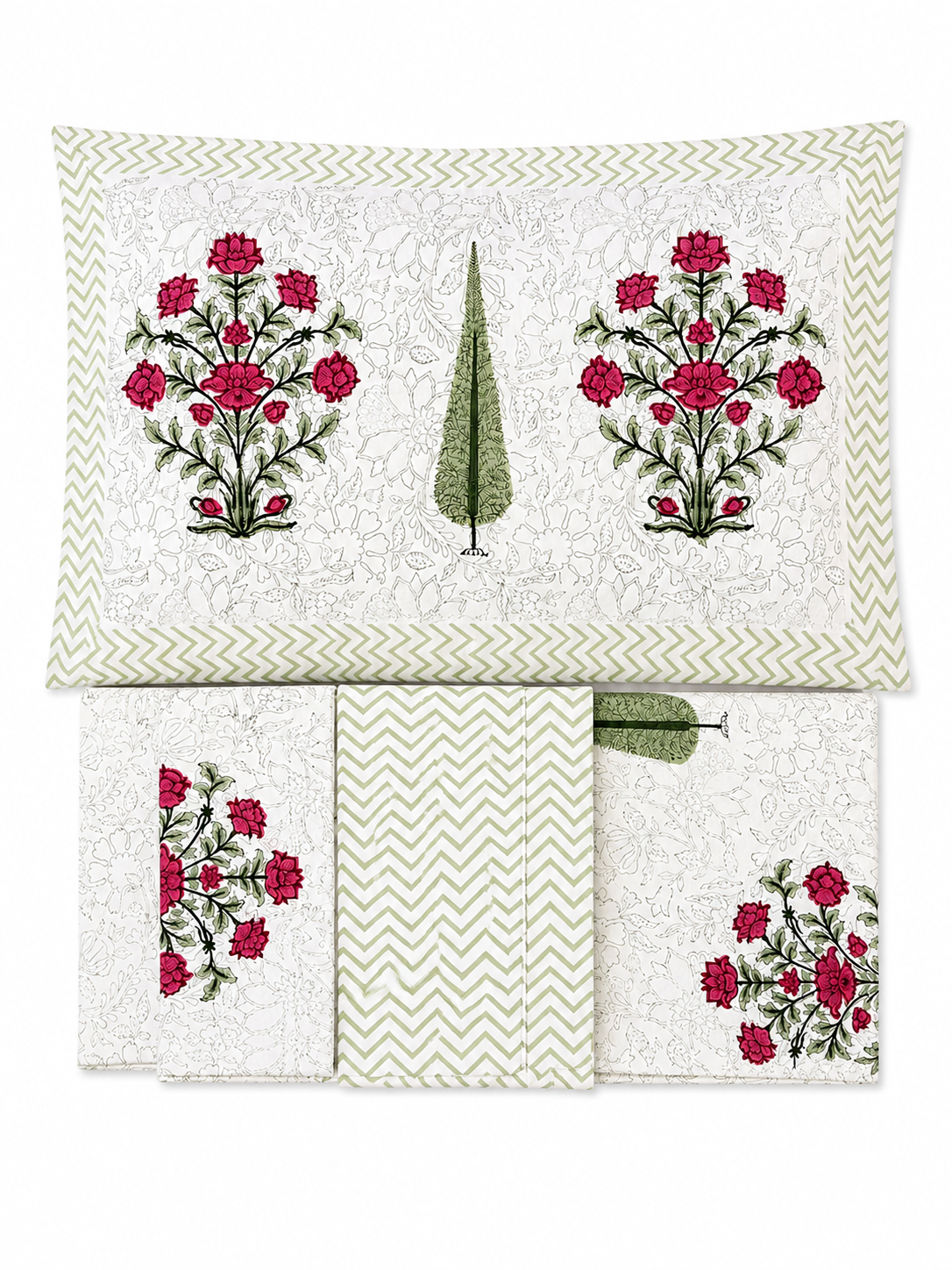 Pink Carnation Hand Block Print Bed Sheet