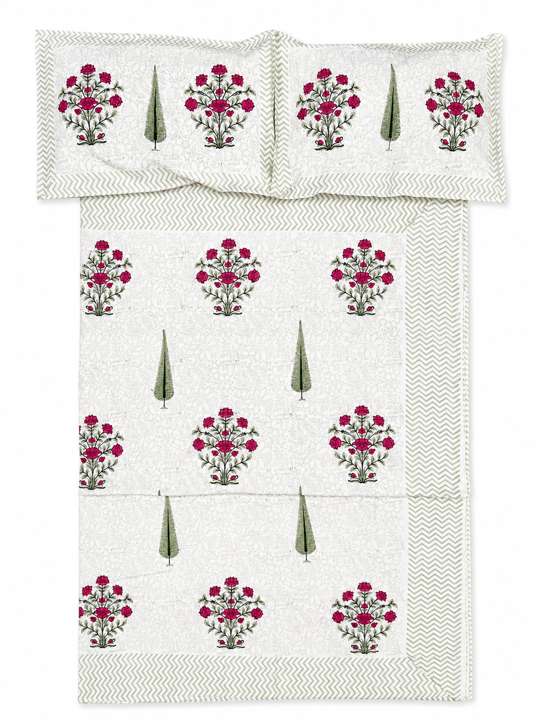 Pink Carnation Hand Block Print Bed Sheet