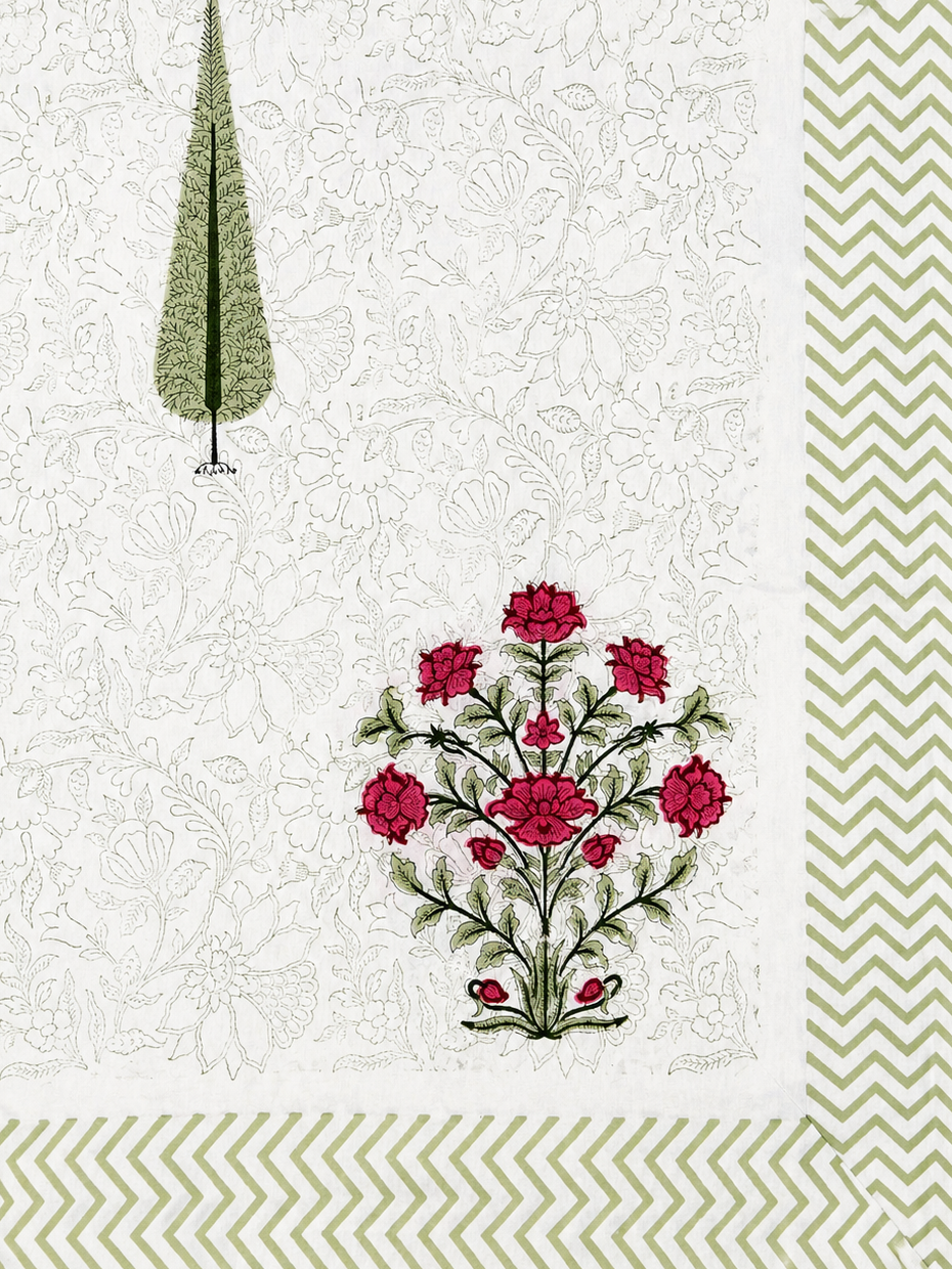 Pink Carnation Hand Block Print Bed Sheet