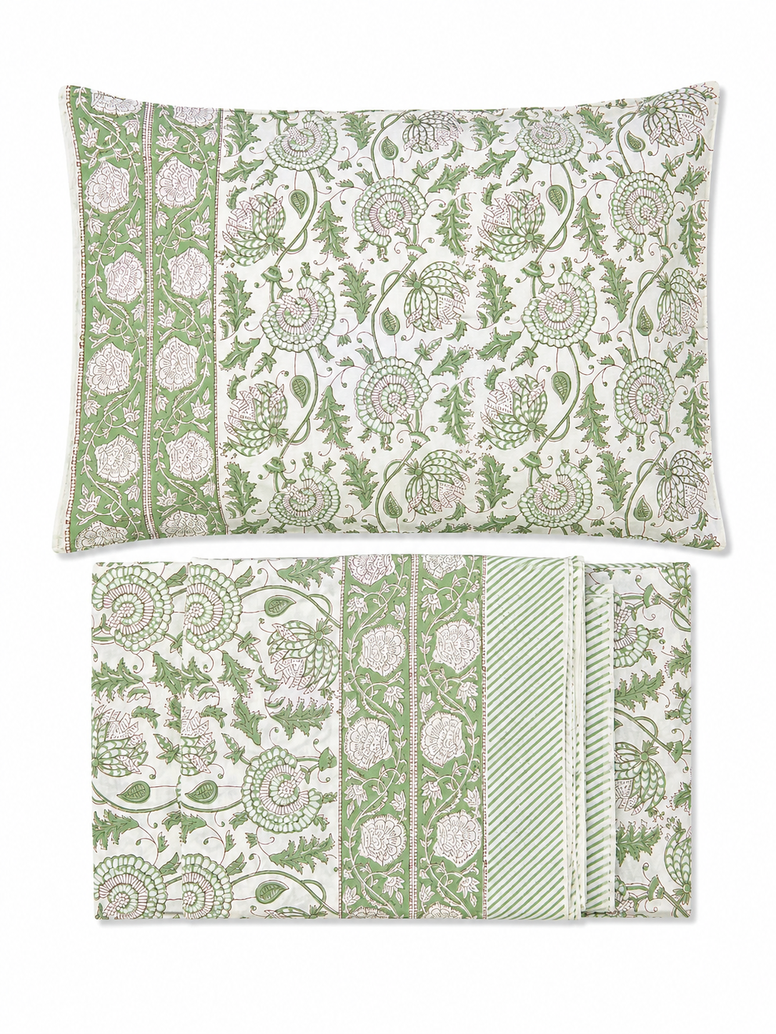 Pastel Green Jaipuri Hand Block Print Bed Sheet