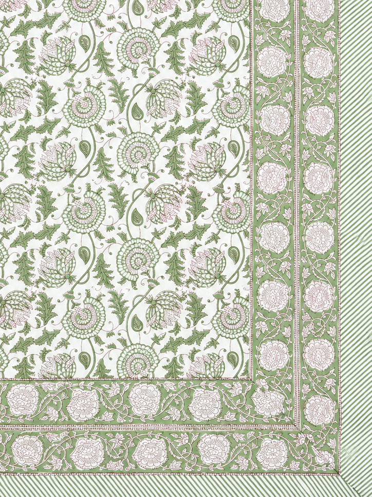 Pastel Green Jaipuri Hand Block Print Bed Sheet