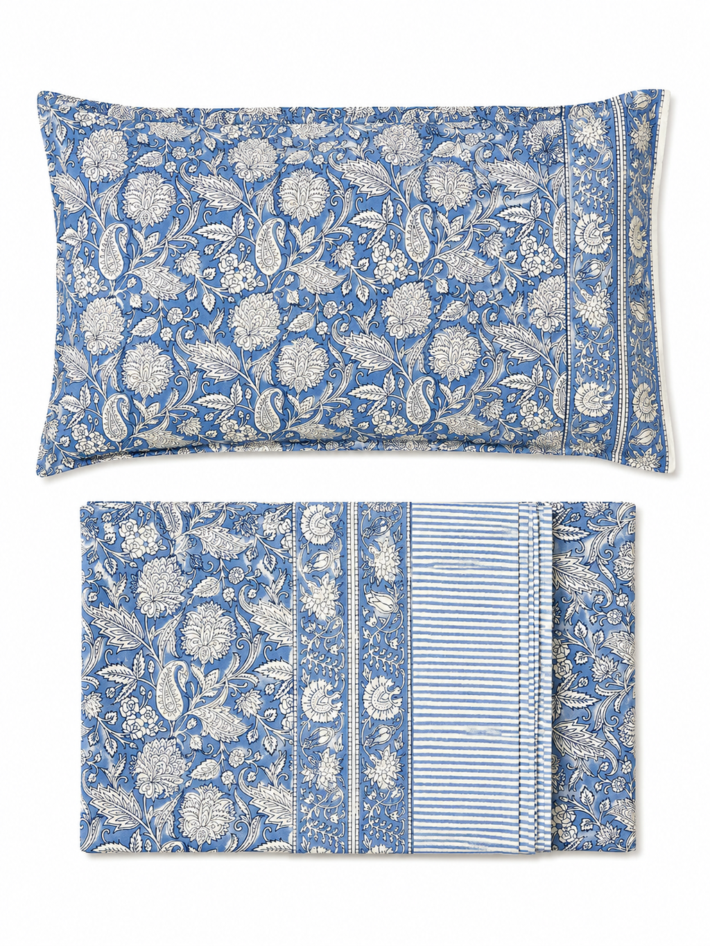 Blue Floral Jaipuri Hand Block Print Bed Sheet