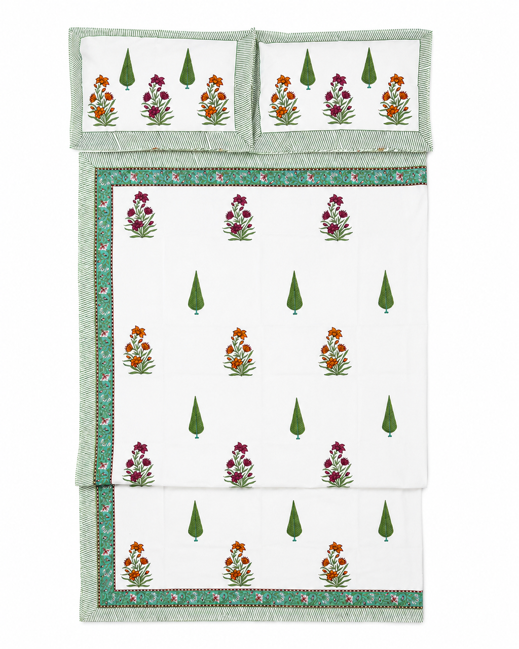 Mughal Garden Hand Block Print Bed Sheet - Sunesa