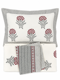 Red & Grey Hand Block Print Bed Sheet - Sunesa