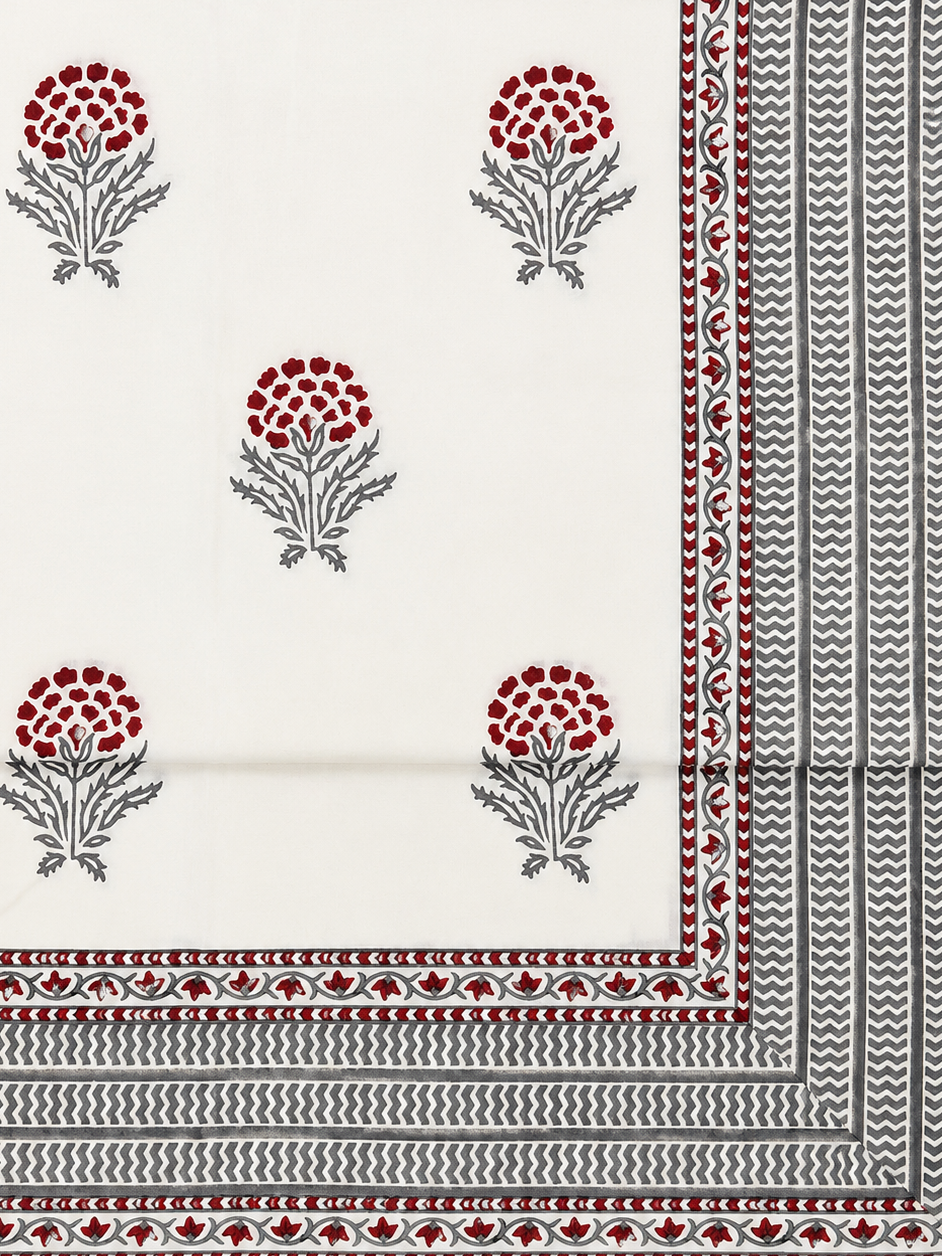 Red & Grey Hand Block Print Bed Sheet