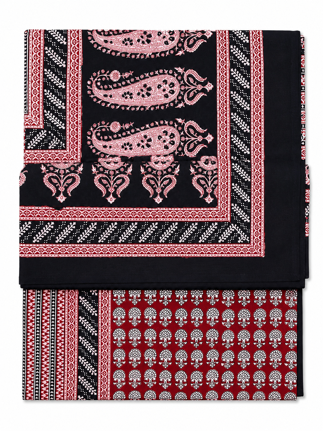 Red & Black Bagh Hand Block Print Bed Sheet