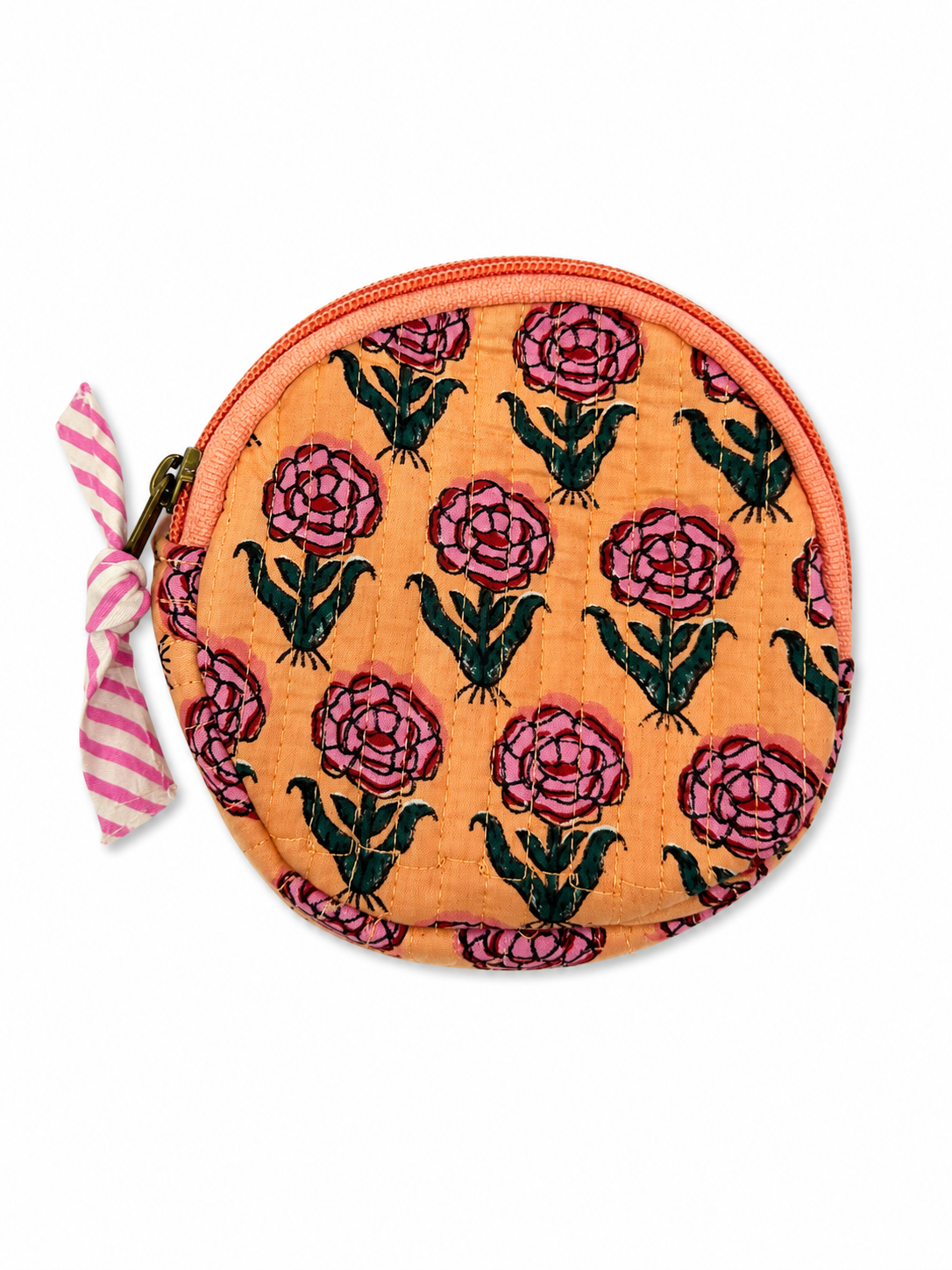 Orange and Pink Floral Hand Block Print Coin Purse