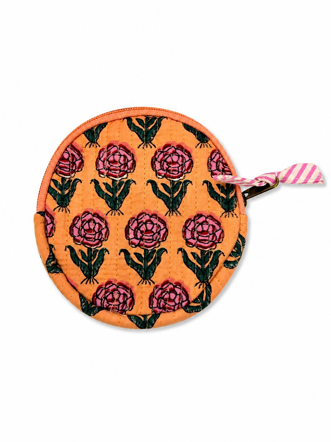 Orange and Pink Floral Hand Block Print Coin Purse