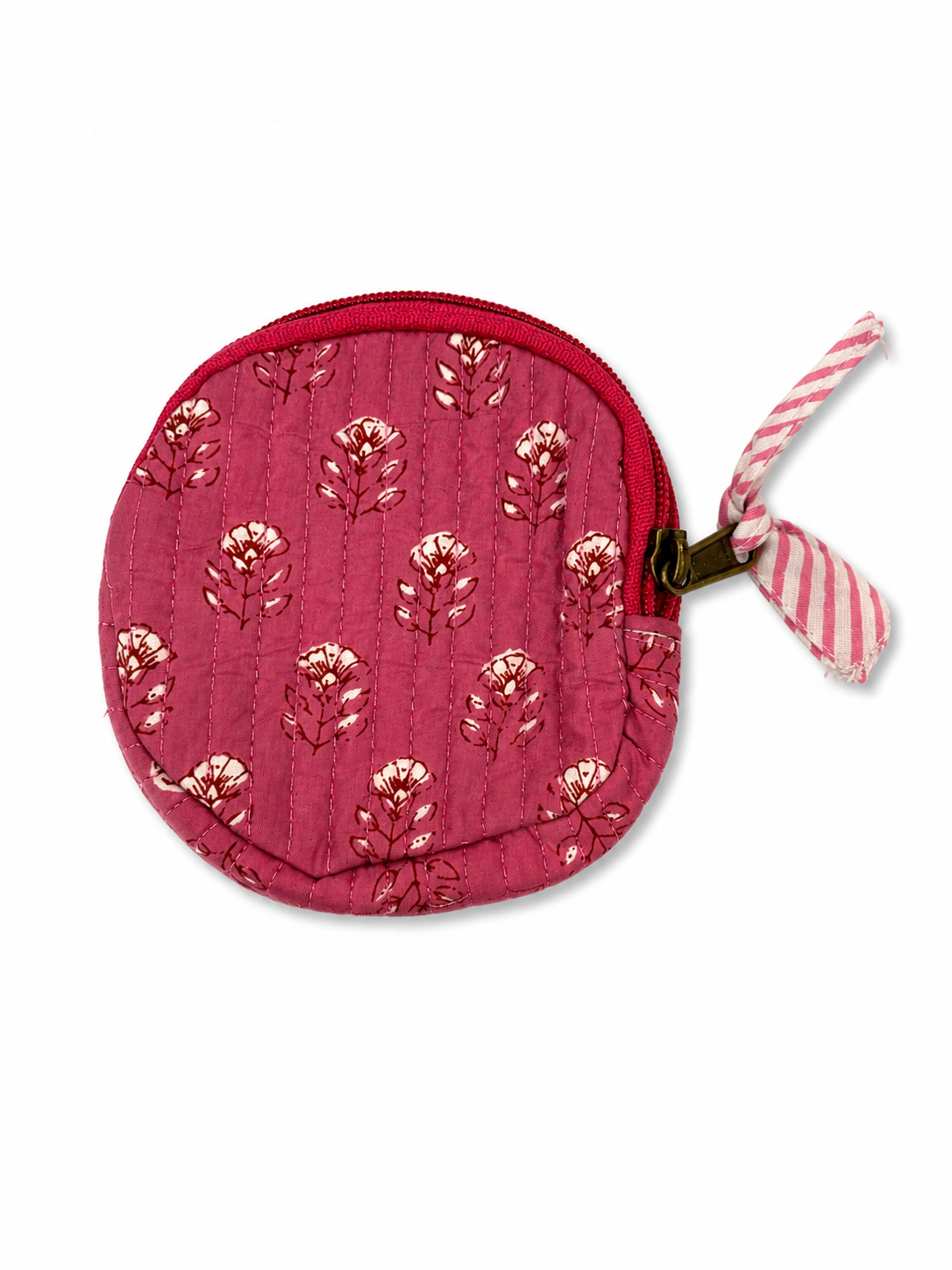 Pink Floral Hand Block Print Coin Purse