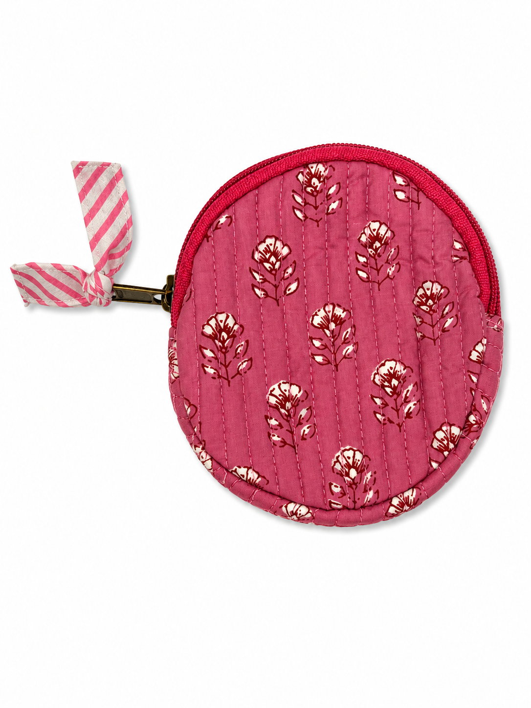 Pink Floral Hand Block Print Coin Purse