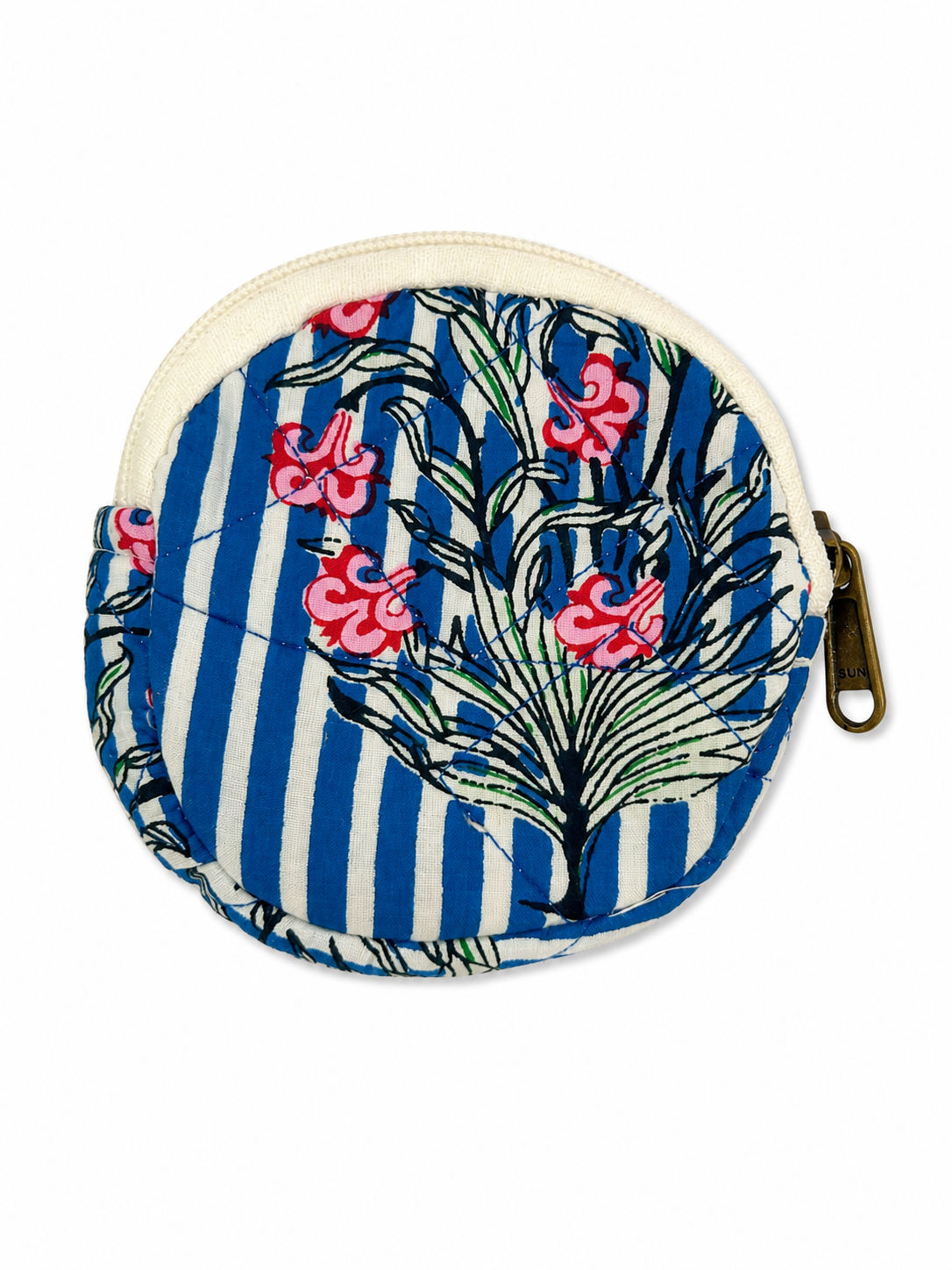 Blue Stripes Floral Hand Block Print Coin Purse
