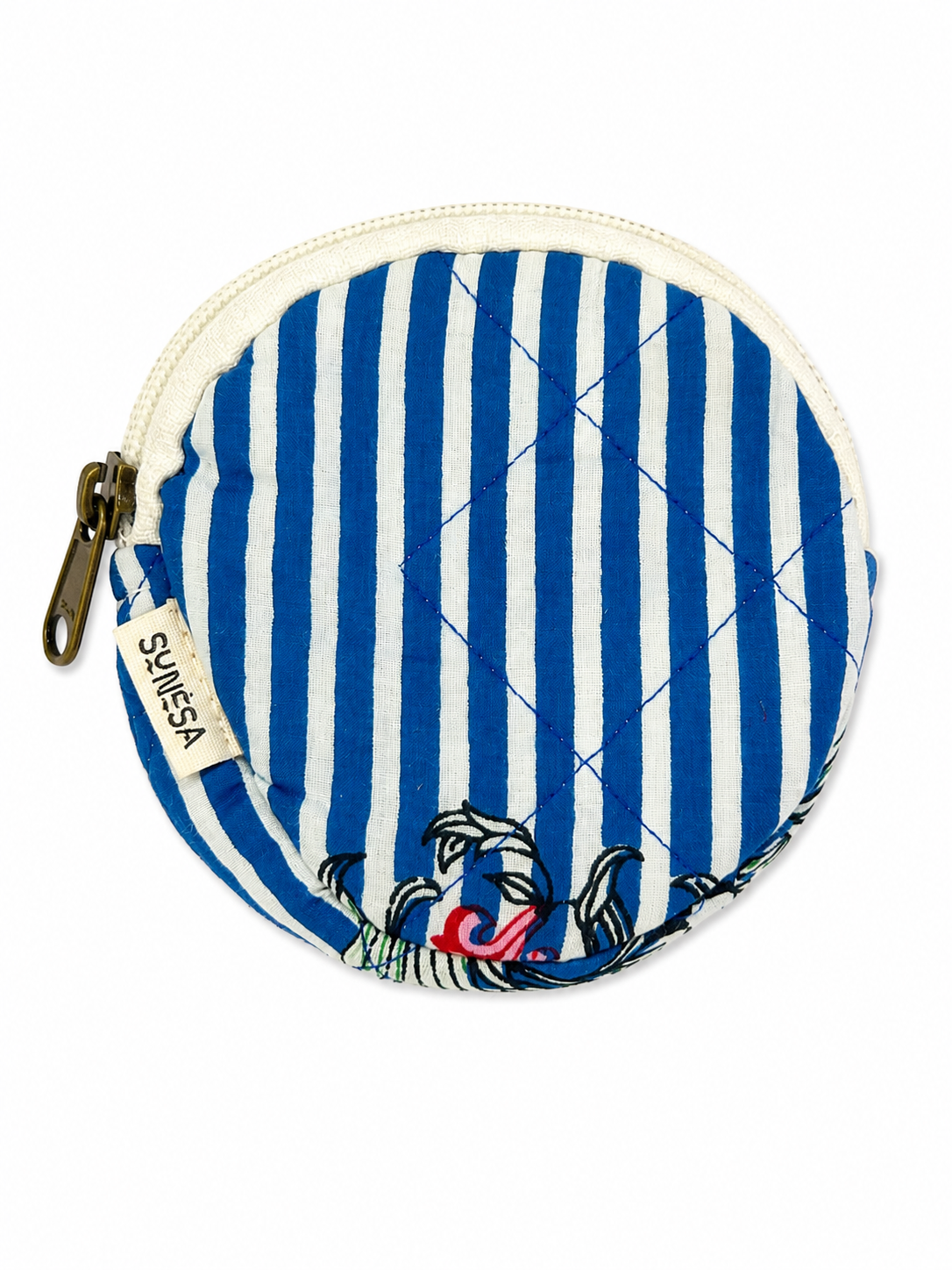 Blue Stripes Floral Hand Block Print Coin Purse