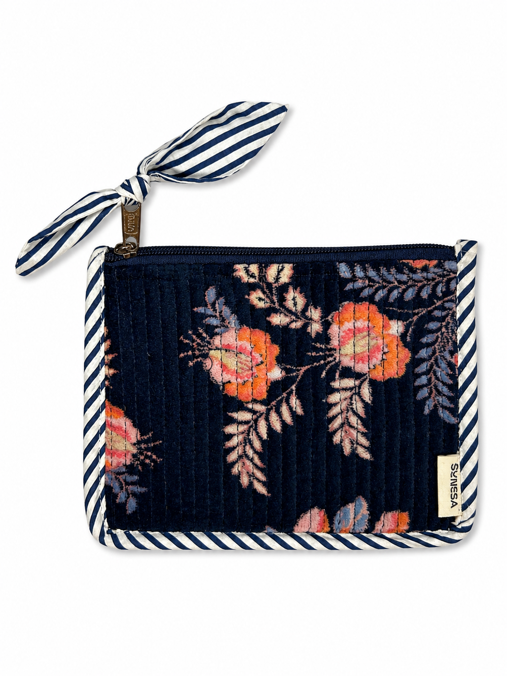 Blue Felt Hand Block Print Pouch