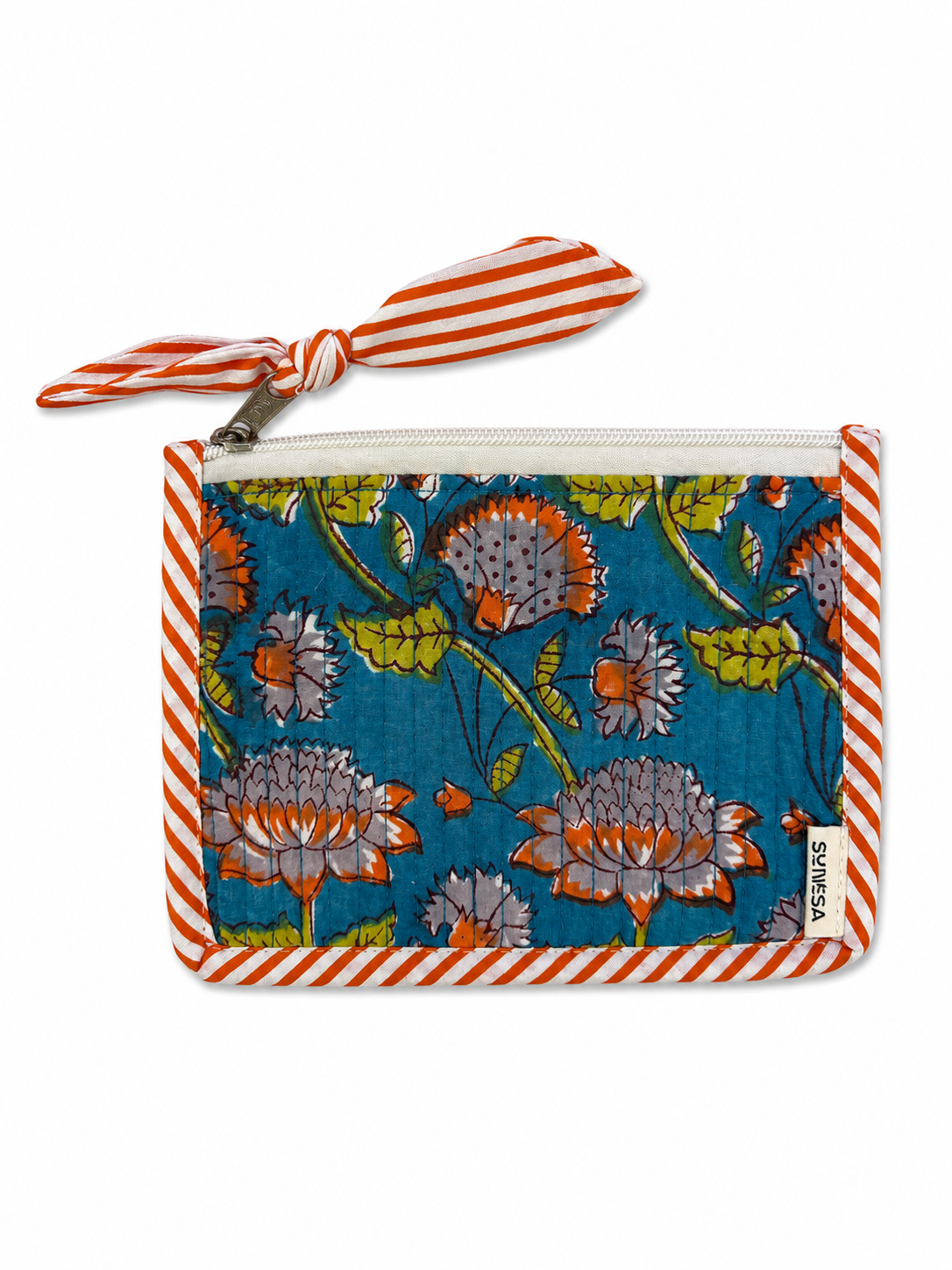 Blue Red Hand Block Print Pouch