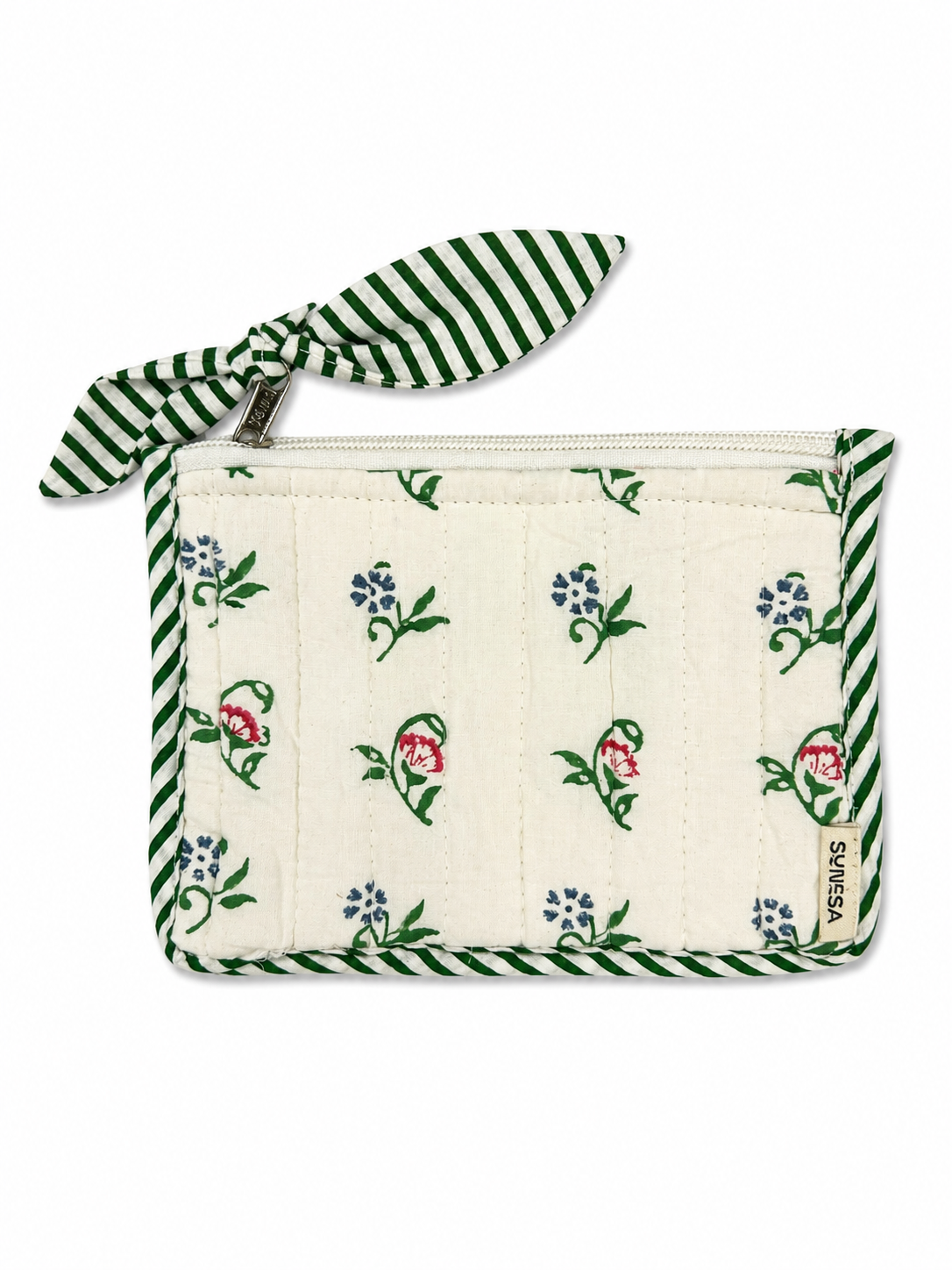 White Floral Hand Block Print Pouch