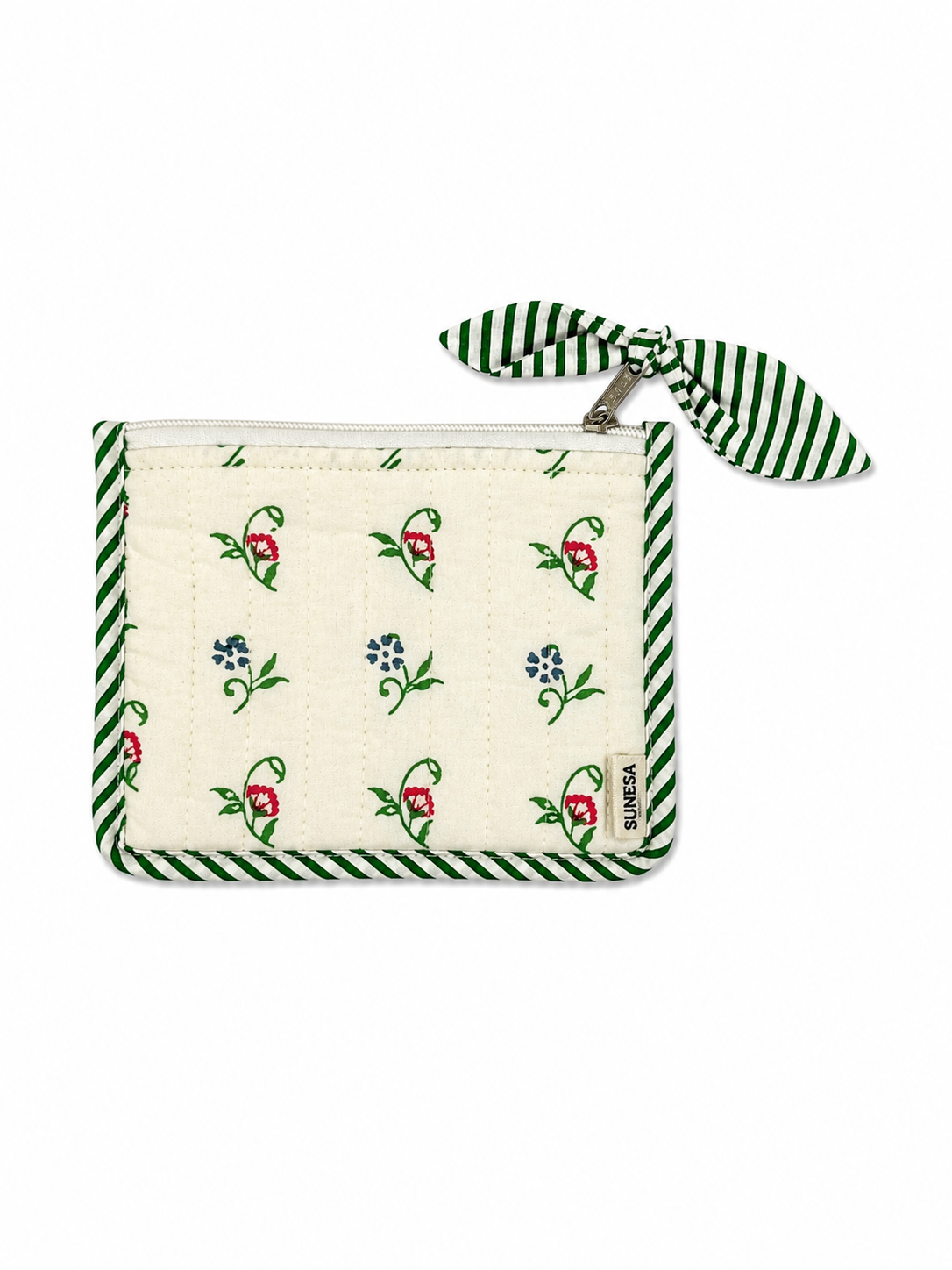 White Floral Hand Block Print Pouch