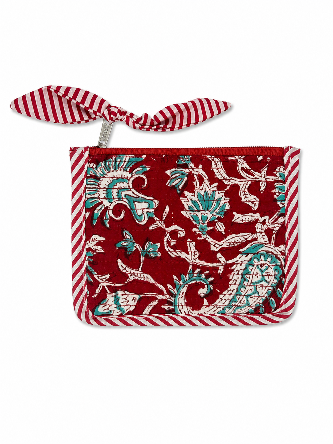 Red Floral Hand Block Print Pouch