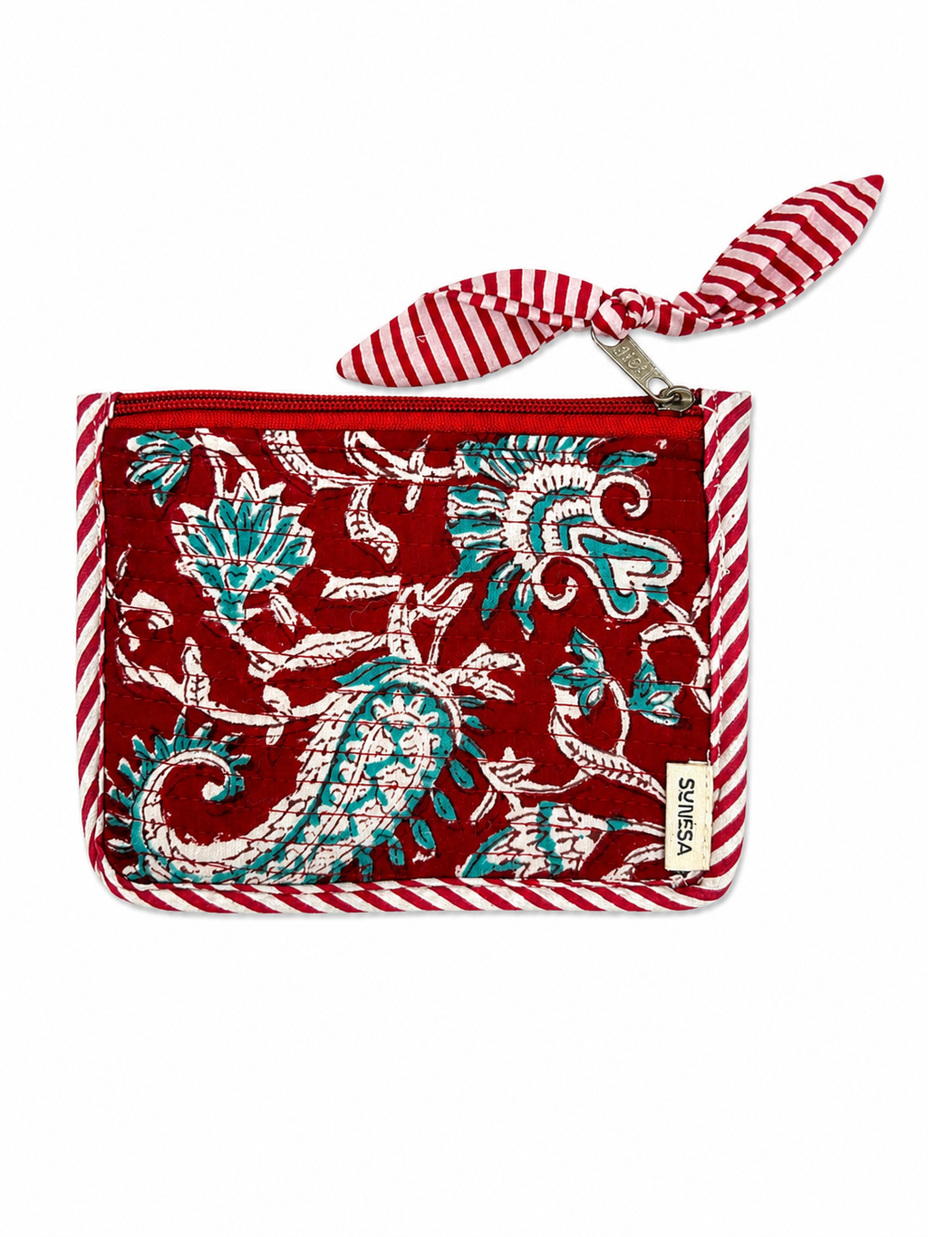 Red Floral Hand Block Print Pouch - Sunesa