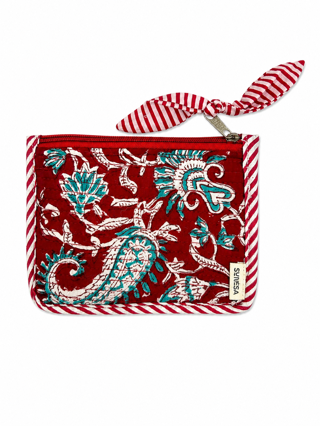 Red Floral Hand Block Print Pouch
