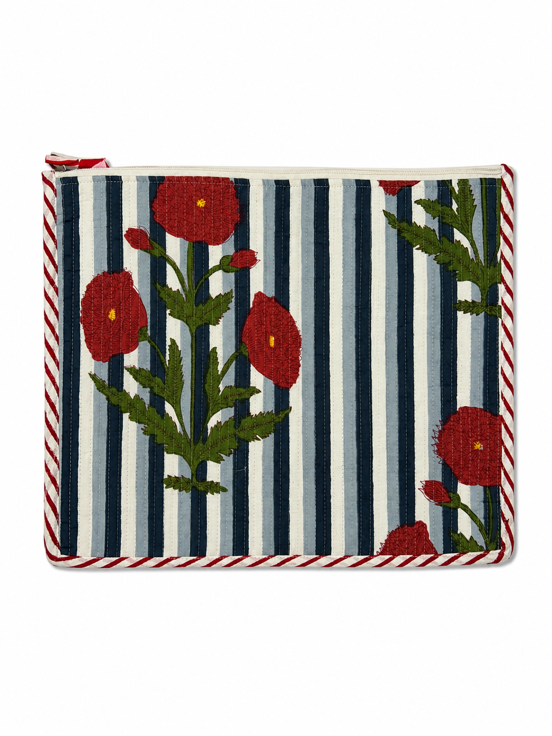Red Floral Stripes Hand Block Print Laptop Sleeve