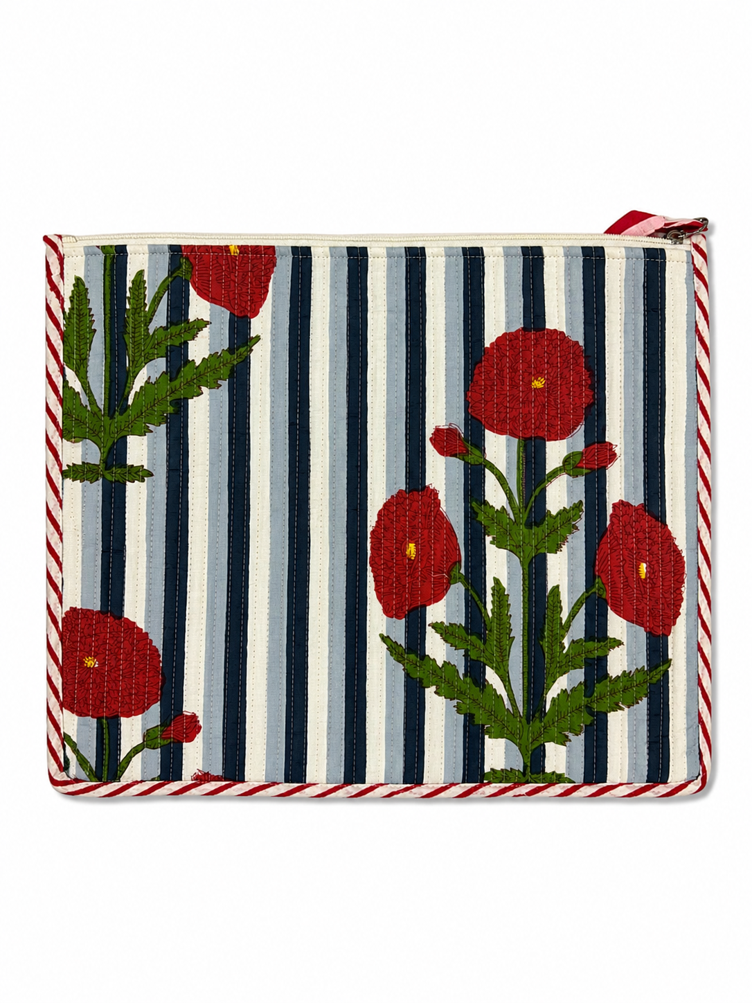 Red Floral Stripes Hand Block Print Laptop Sleeve