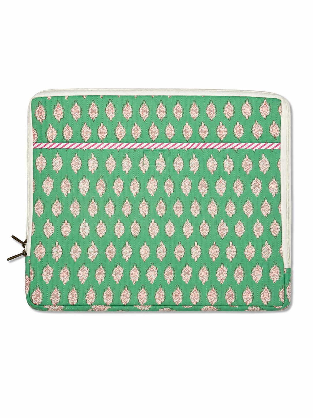 Green & Pink Coral Hand Block Print Laptop Sleeve