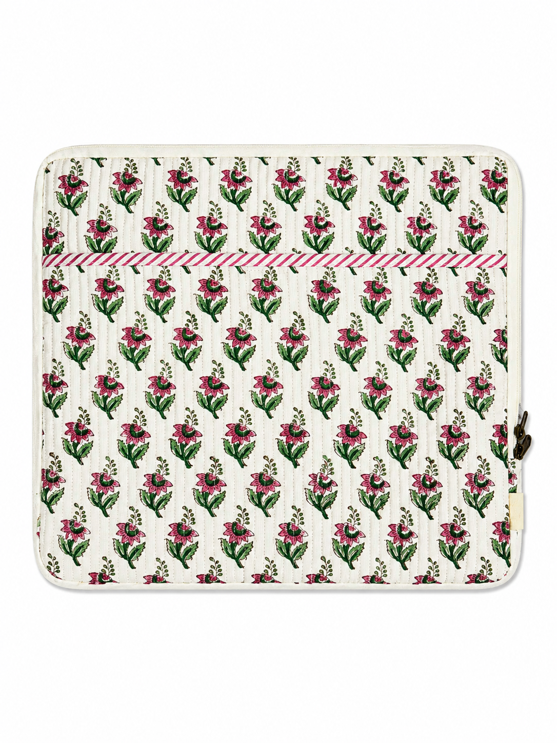 Pink Floral Hand Block Print Laptop Sleeve