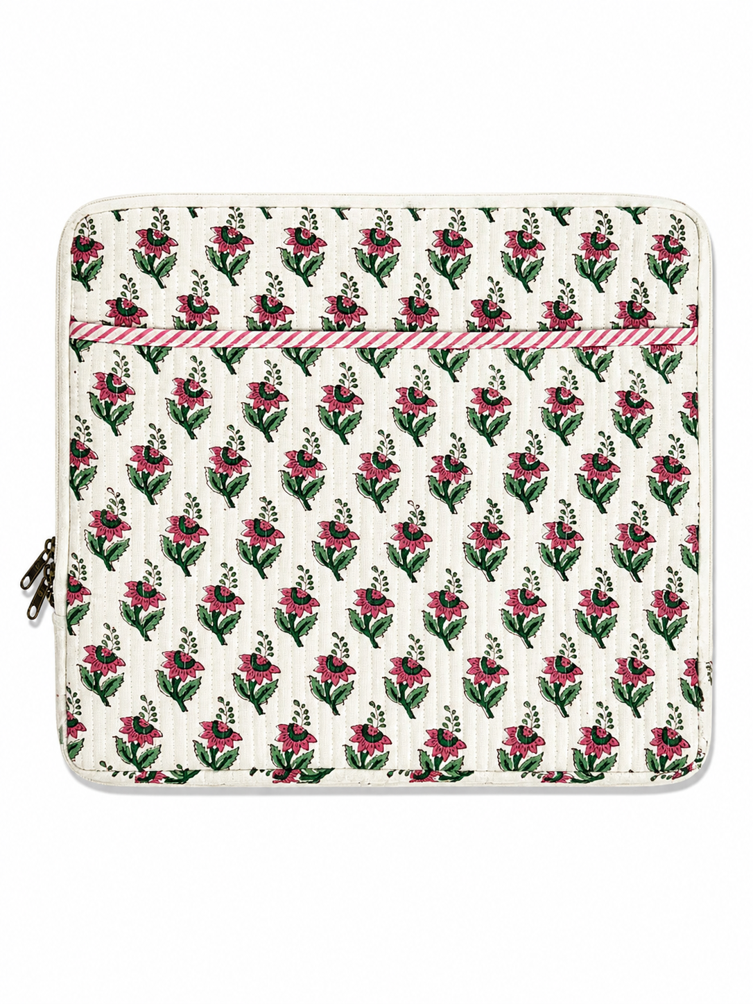 Pink Floral Hand Block Print Laptop Sleeve