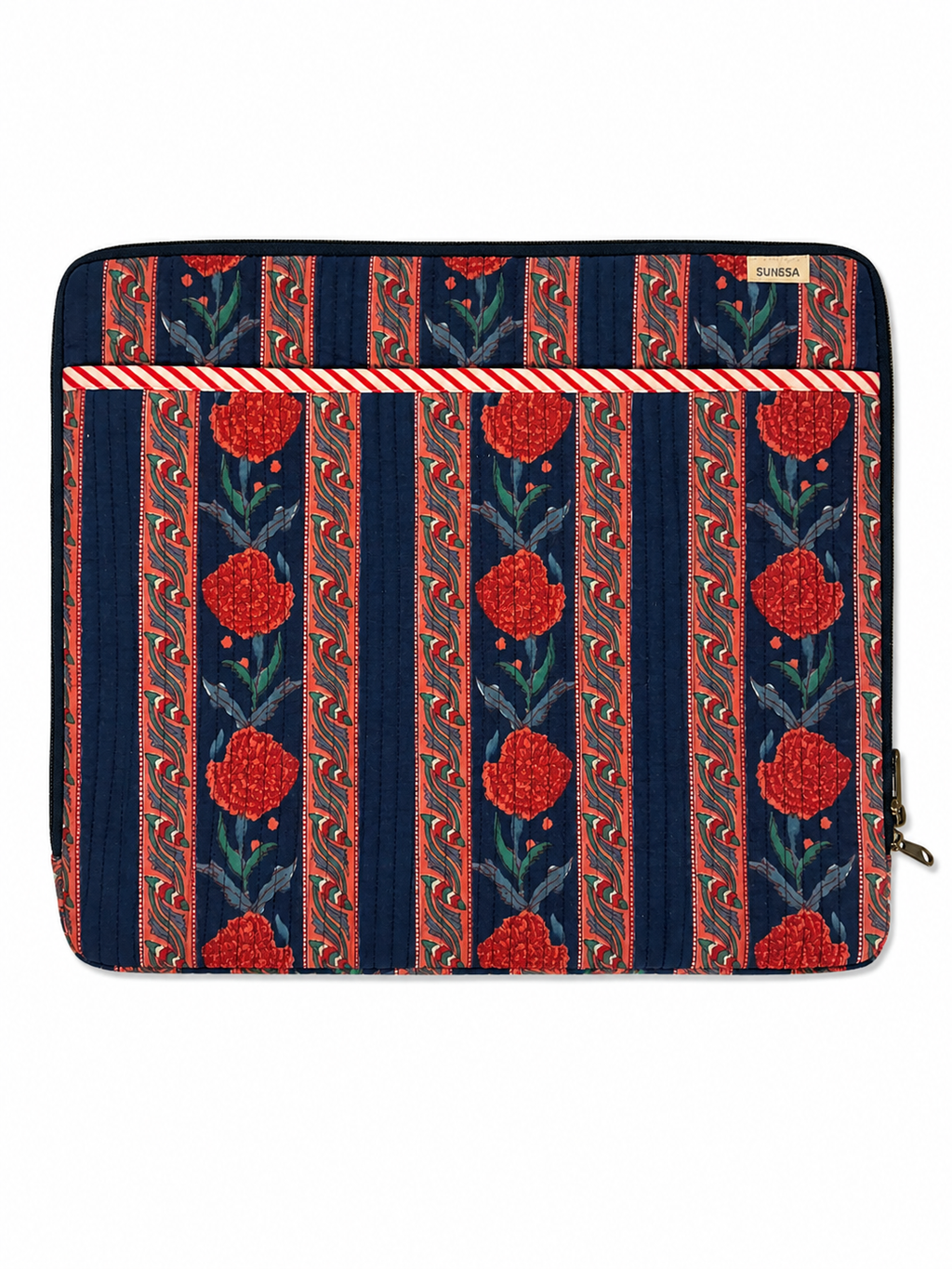 Red Roses On Blue Hand Block Print Laptop Sleeve - Sunesa