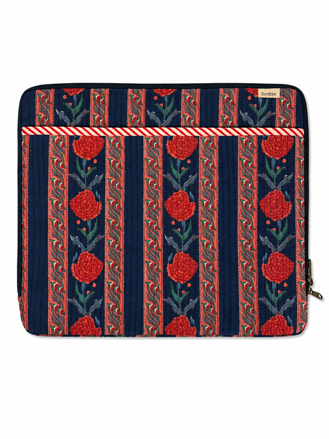 Red Roses On Blue Hand Block Print Laptop Sleeve