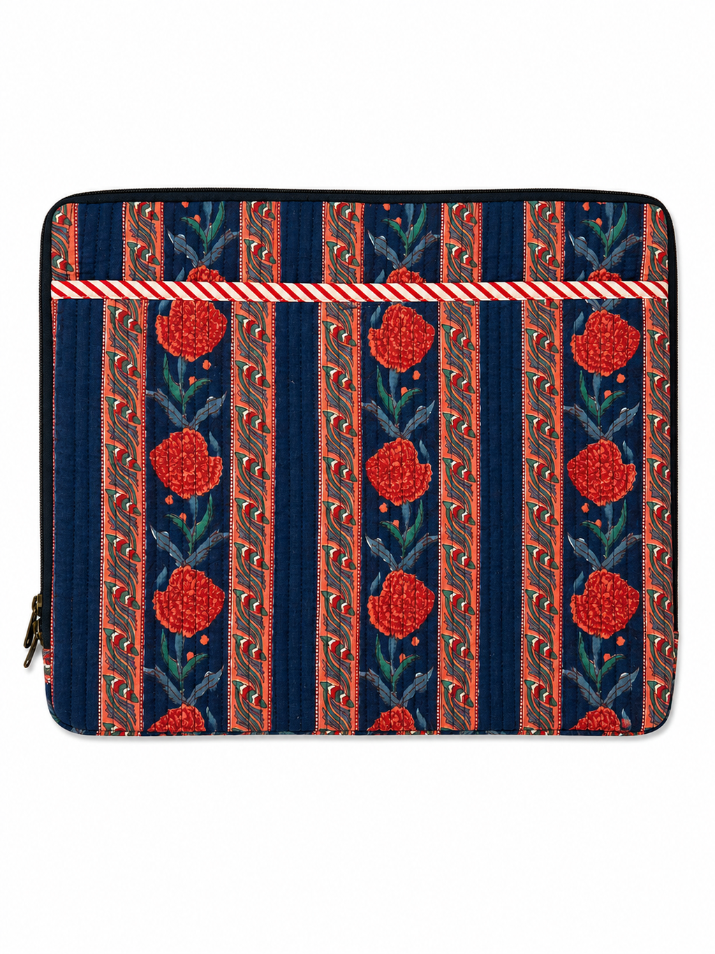 Red Roses On Blue Hand Block Print Laptop Sleeve - Sunesa