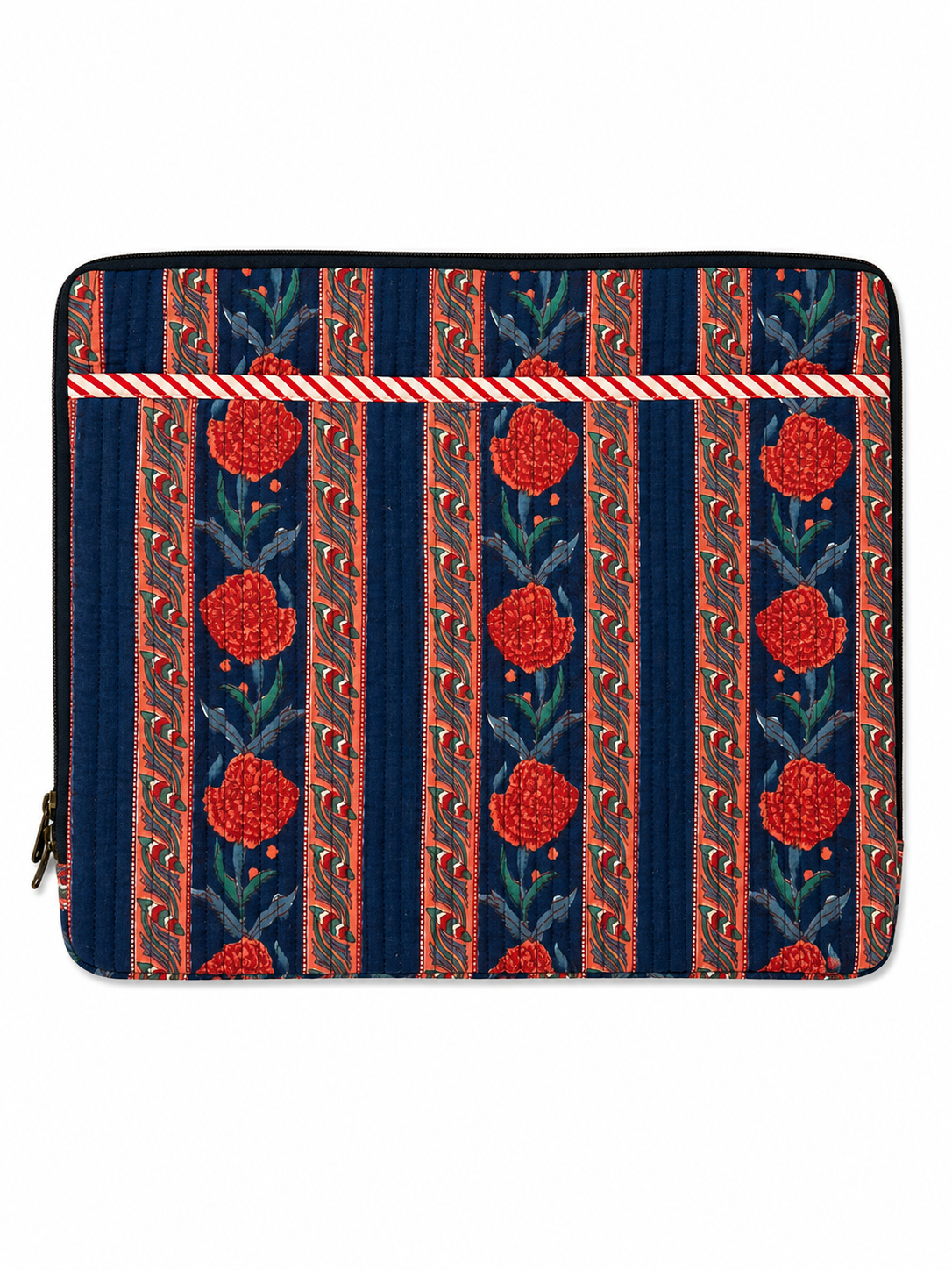 Red Roses On Blue Hand Block Print Laptop Sleeve