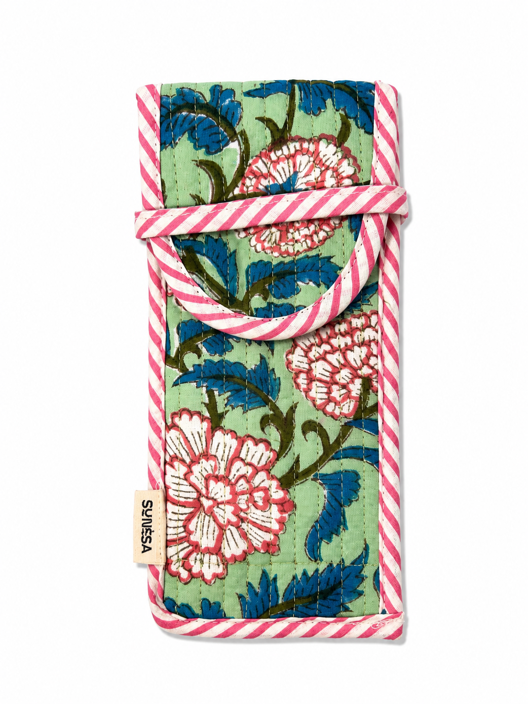 Green Mint Hand Block Print Glasses Case