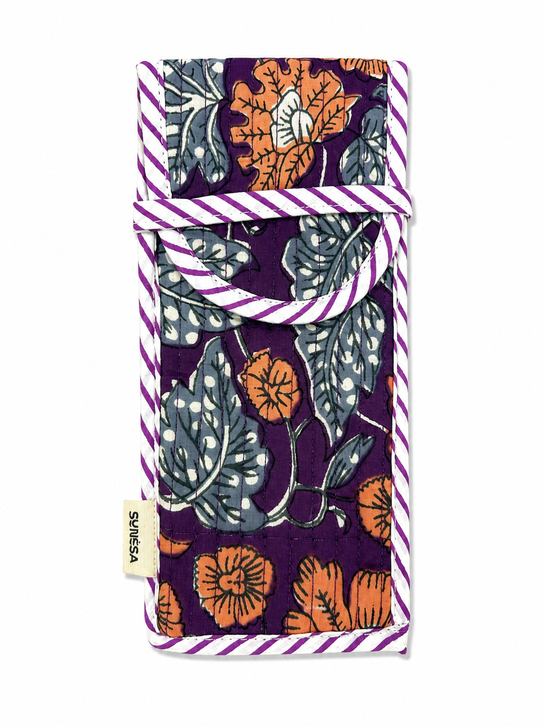Purple Floral Hand Block Print Glasses Case