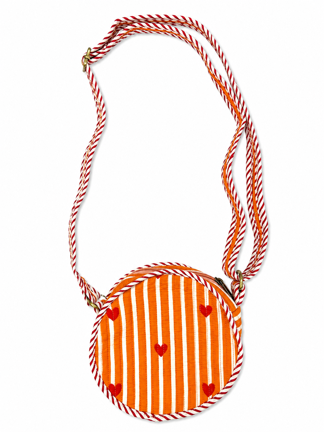 Orange Hearts Hand Block Print Round Sling Bag