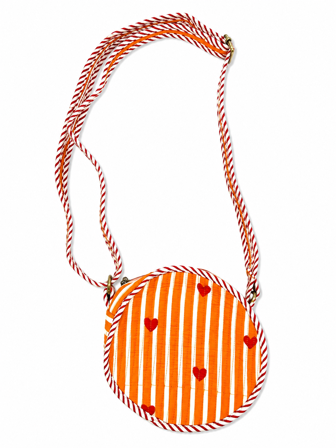 Orange Hearts Hand Block Print Round Sling Bag