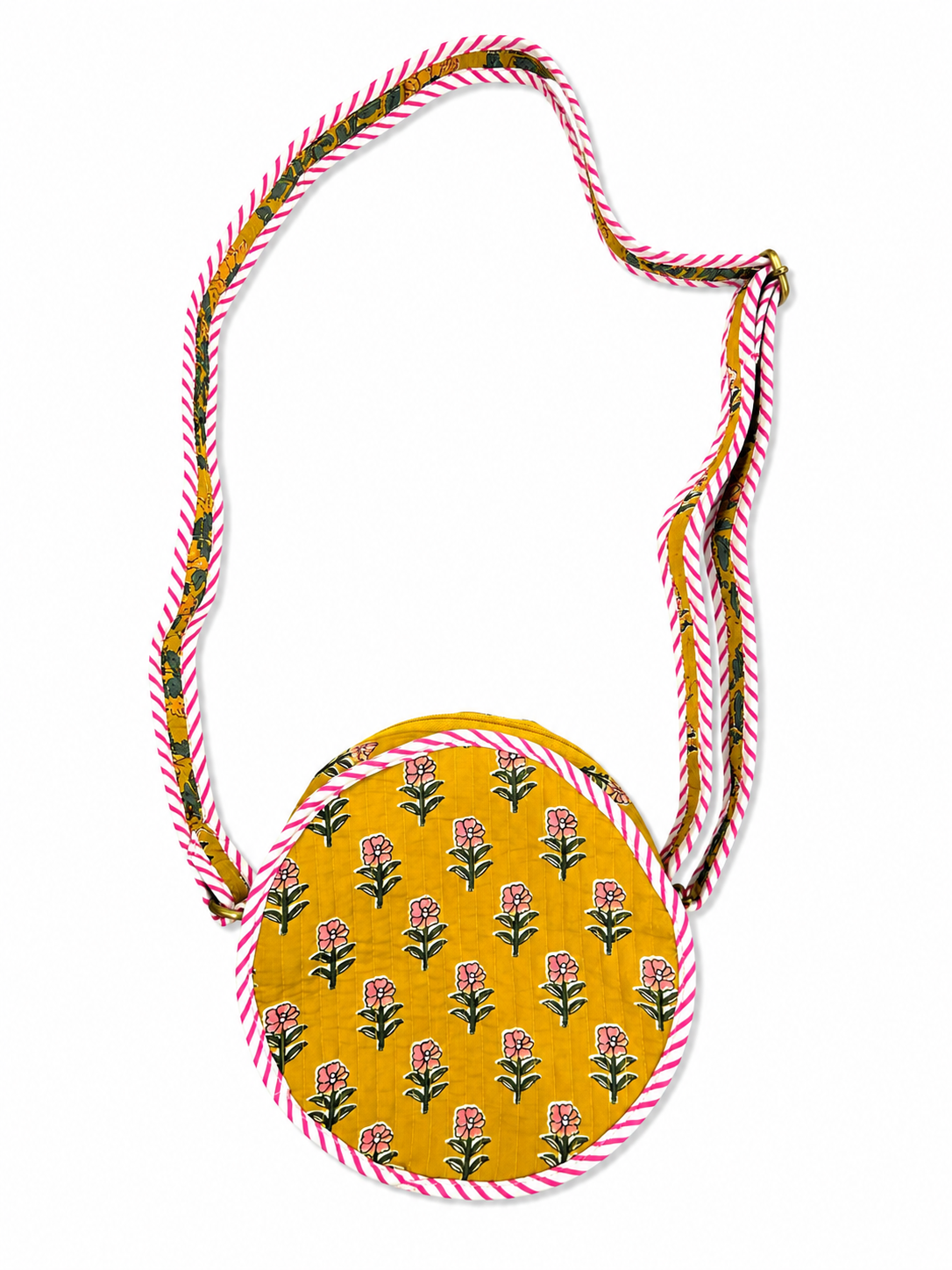 Mustard Yellow Hand Block Print Round Sling Bag
