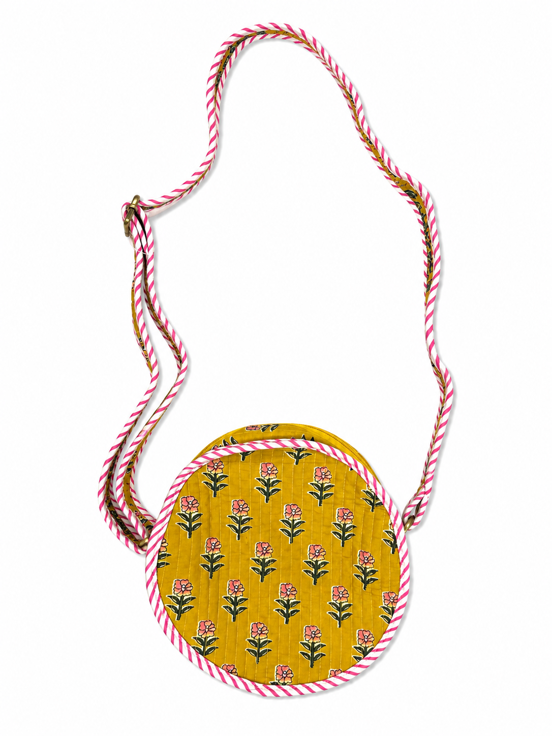 Mustard Yellow Hand Block Print Round Sling Bag