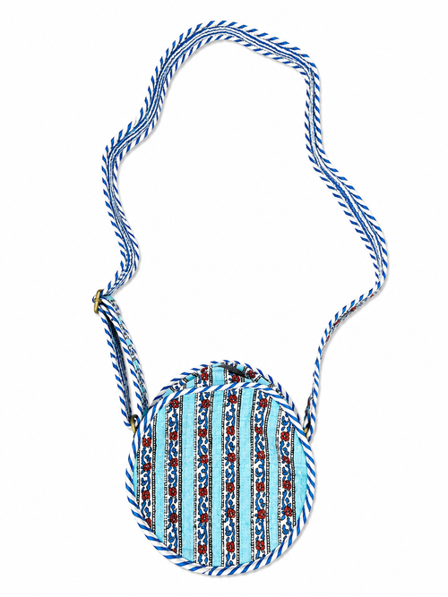 Blue & Red Stripes Hand Block Print Round Sling Bag