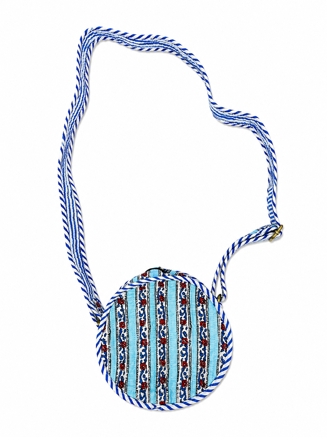 Blue & Red Stripes Hand Block Print Round Sling Bag