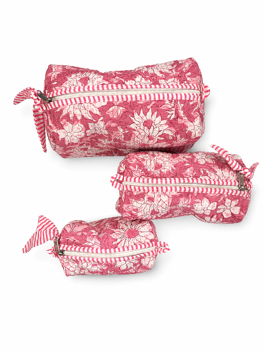 Pink Floral Hand Block Print Toiletry Pouch Set
