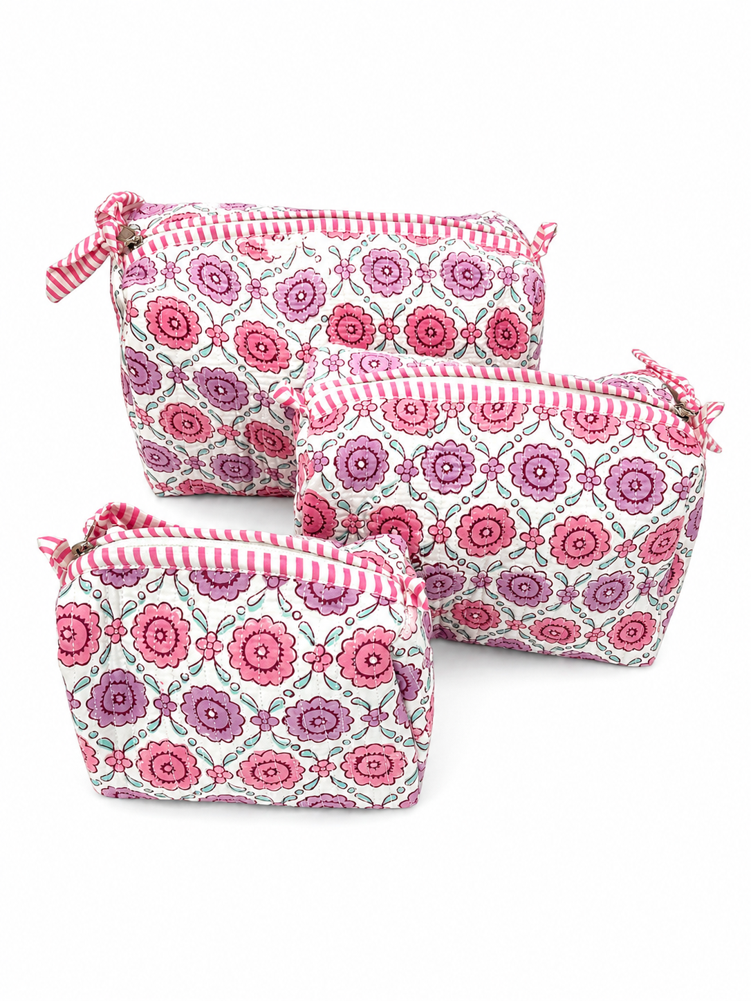Pink & Purple Hand Block Print Toiletry Pouch Set