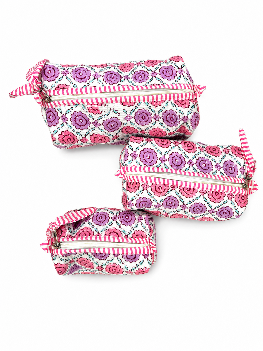 Pink & Purple Hand Block Print Toiletry Pouch Set
