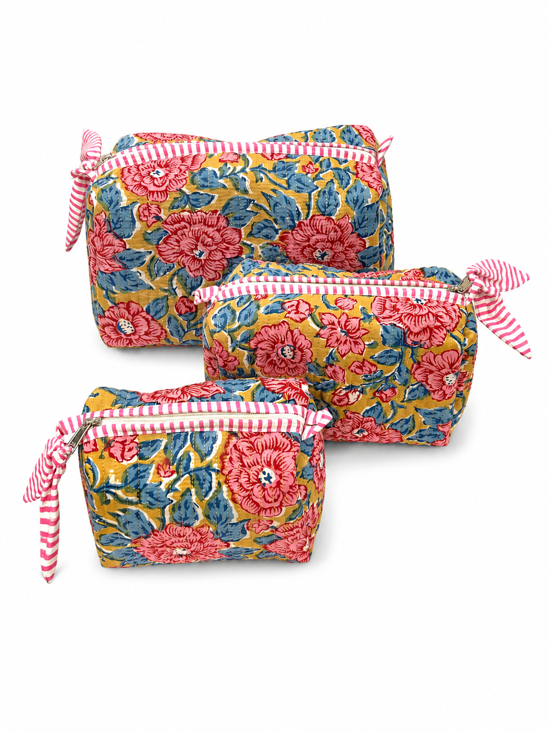 Multicoloured Hand Block Print Toiletry Pouch Set