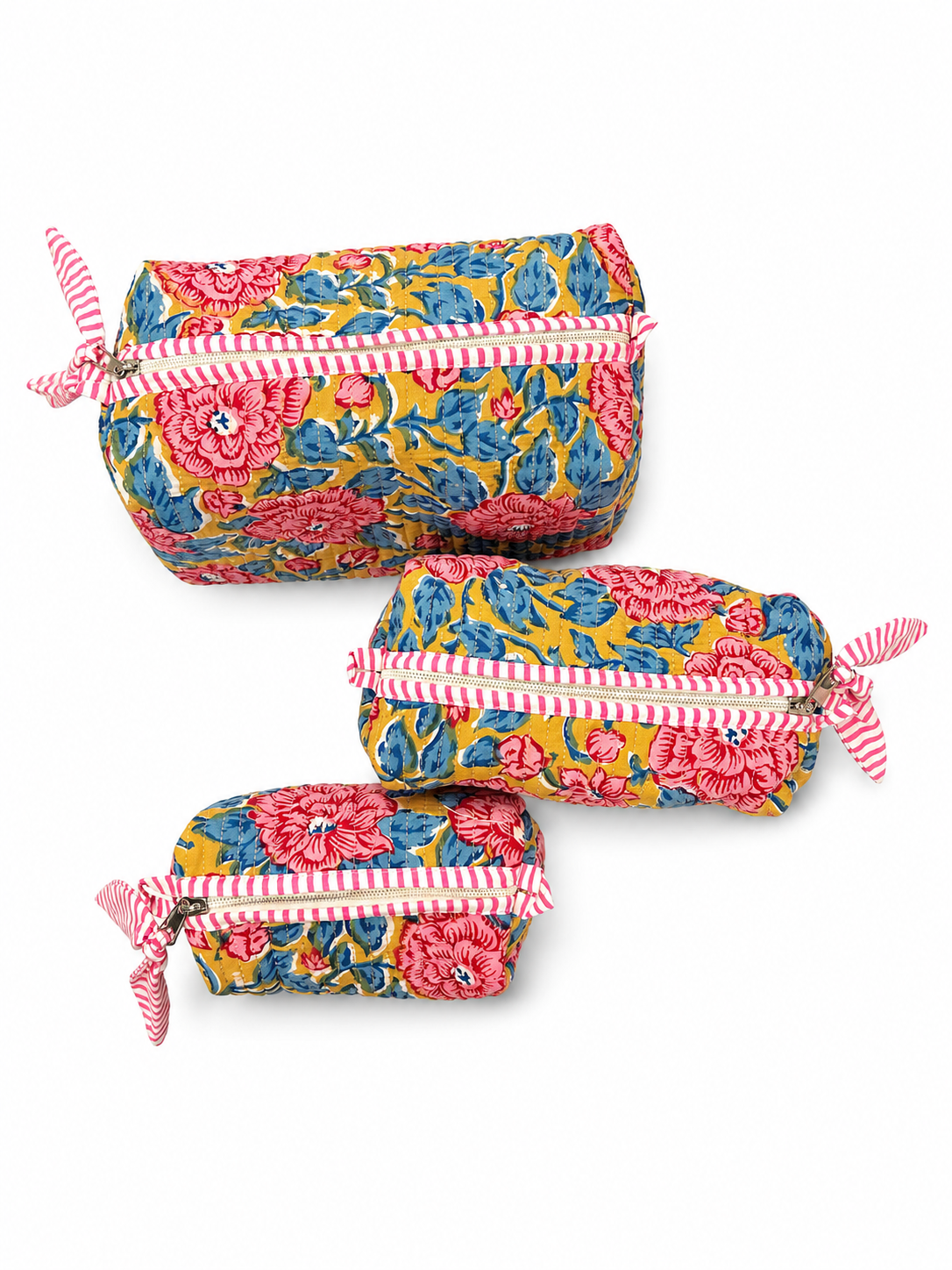 Multicoloured Hand Block Print Toiletry Pouch Set