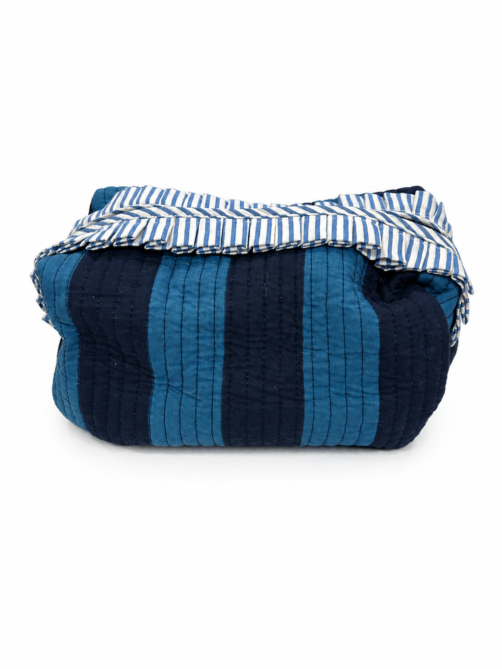 Indigo Stripes Frill Hand Block Print Toiletry Pouch - Sunesa